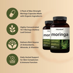 NatureBell Pure Moringa Capsules serving daily setup shows ready-to-take routine.