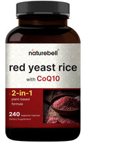 NatureBell Red Yeast Rice with CoQ10 capsules on bottle for daily heart support