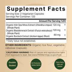 NatureBell sea moss 3in1 ingredients display highlighting organic extracts.