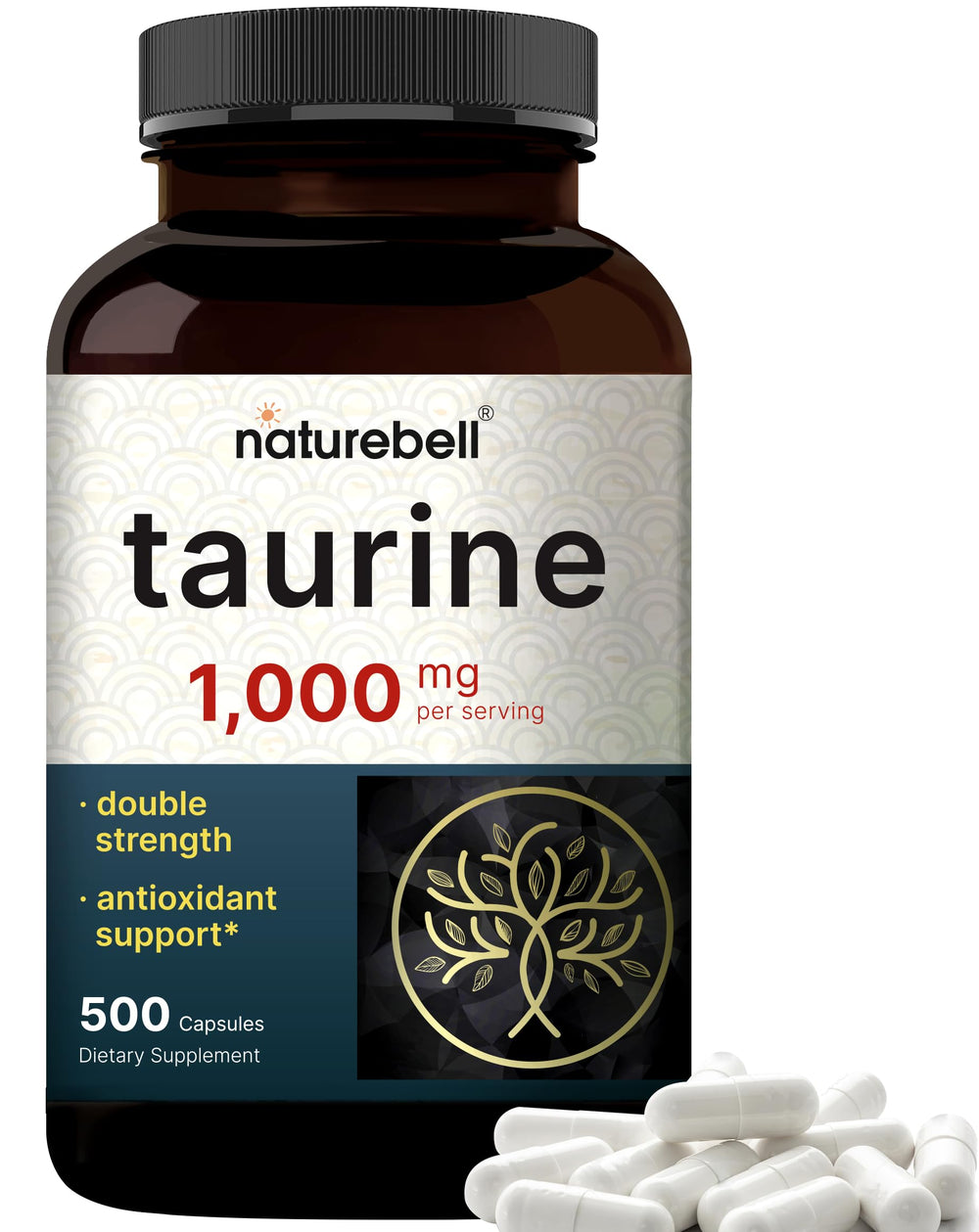 NatureBell Taurine 1000mg bottle front shows high-potency energy support