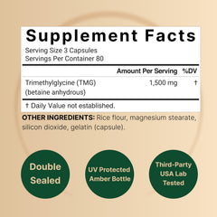 NatureBell TMG label close-up showing non-GMO and gluten-free formula