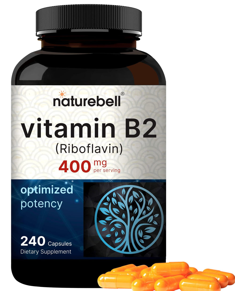 NatureBell Vitamin B2 Riboflavin bottle close-up highlighting energy support.