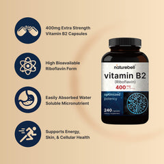 NatureBell Vitamin B2 bottle with packaging emphasizes long-lasting supply.