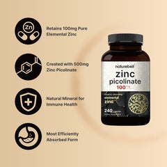 Label detail of NatureBell Zinc Picolinate 100mg showing purity and formulation