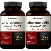 NatureBell Zinc Quercetin bottle front highlights a 4-in-1 immune and lung support formula