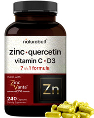 NatureBell zinc quercetin bottle shown for daily immune support.