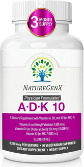NatureGenX ADK10 bottle front view highlights high potency vitamin trio for bone support