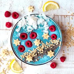 Naturegrail blue spirulina powder smoothie creates a striking blue hue.