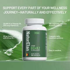 NaturElan D3 K2 label with third-party testing seal signals quality.