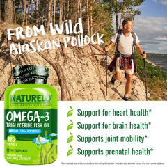 NATURELO Burpless Omega-3 lemon-flavored softgel close-up suggests fresh, easier daily use.