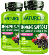Naturelo Immune Support bottle front with vegan capsules for daily immune defense.