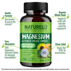 Naturelo magnesium capsules close-up for easy digestion and absorption