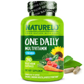 NATURELO Mens Multivitamins bottle close-up showing a complete daily supplement for men
