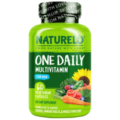 NATURELO Mens Multivitamins bottle front supports daily wellness and simple routines