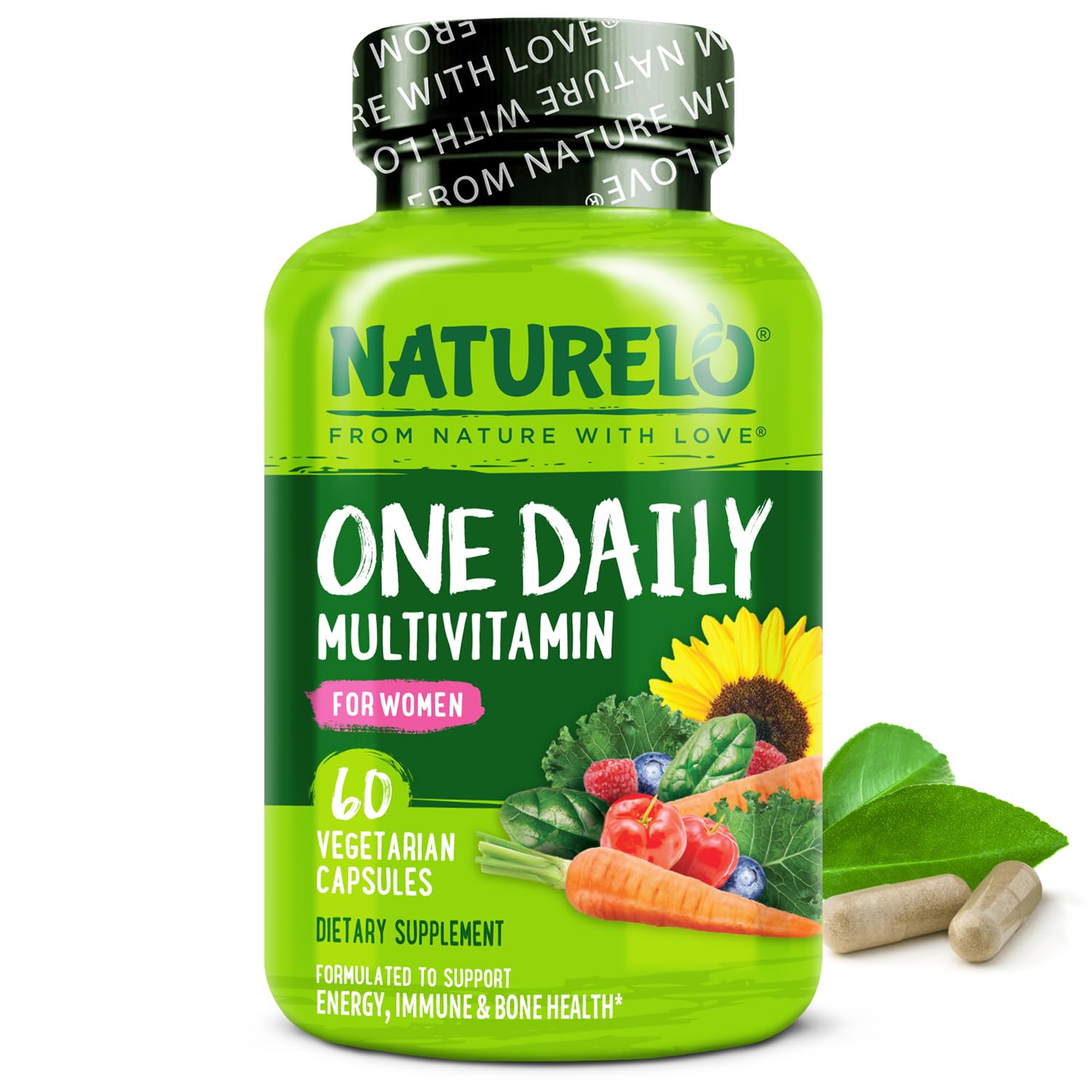 Naturelo One Daily Multivitamin for Women bottle front for daily energy support.