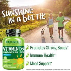 Naturelo Vitamin D3 packaging, 180 capsules, vegan and gluten-free.