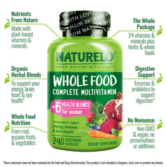 NATURELO Women Multivitamin capsules close-up emphasizing vegan capsules.