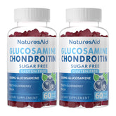 Natures Aid Glucosamine Chondroitin gummies jar close-up showing joint support in elderberry flavor