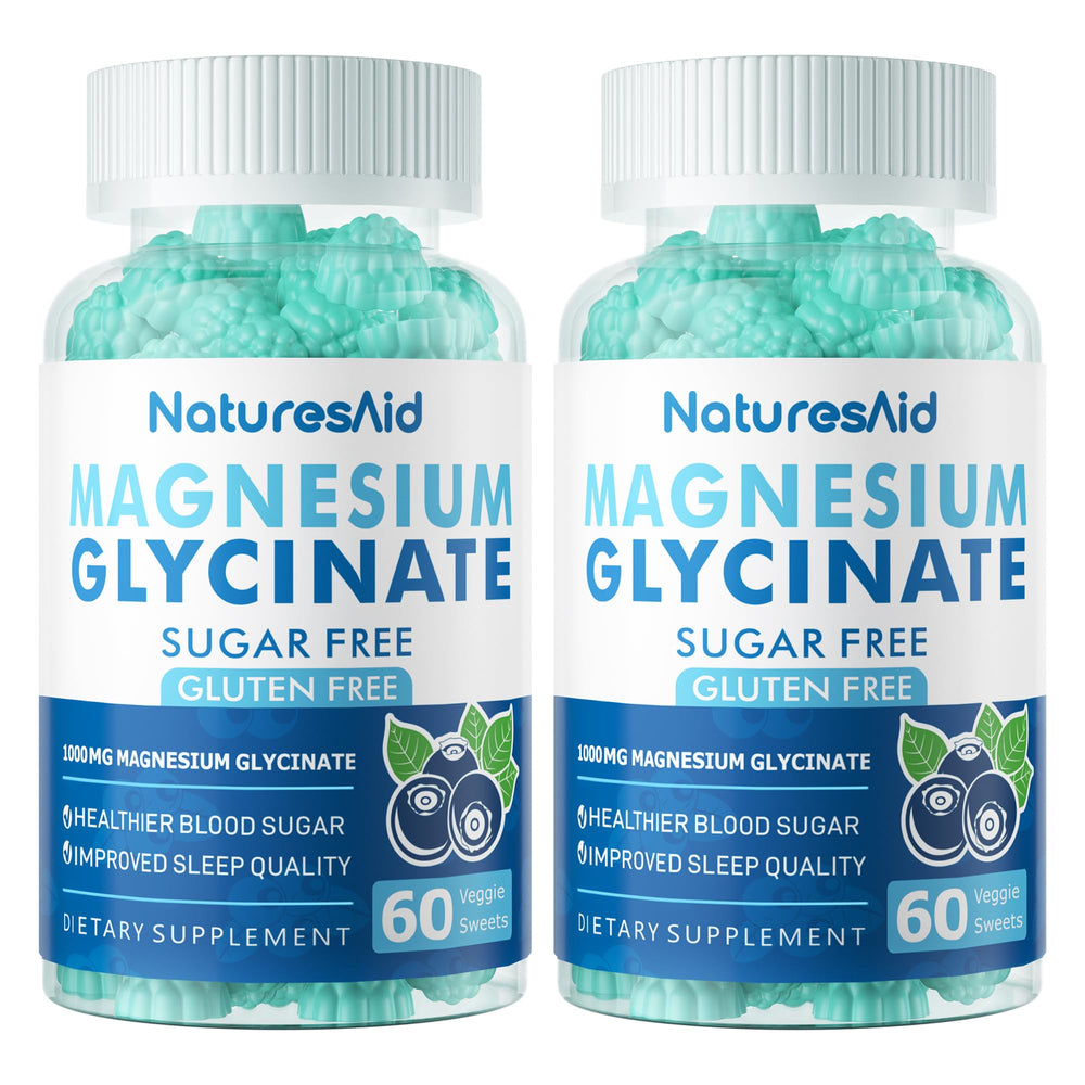 Nature's Aid Magnesium Glycinate Gummies blueberry bottle for daily calming support