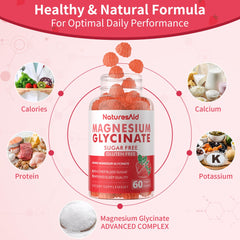 Nature's Aid Magnesium Glycinate Gummies bottle back with ingredients and dosage panel.