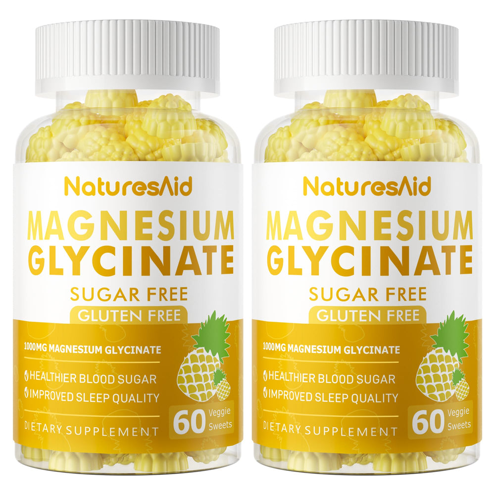 Natures Aid magnesium glycinate gummies bottle front—pineapple flavor for daily calm support