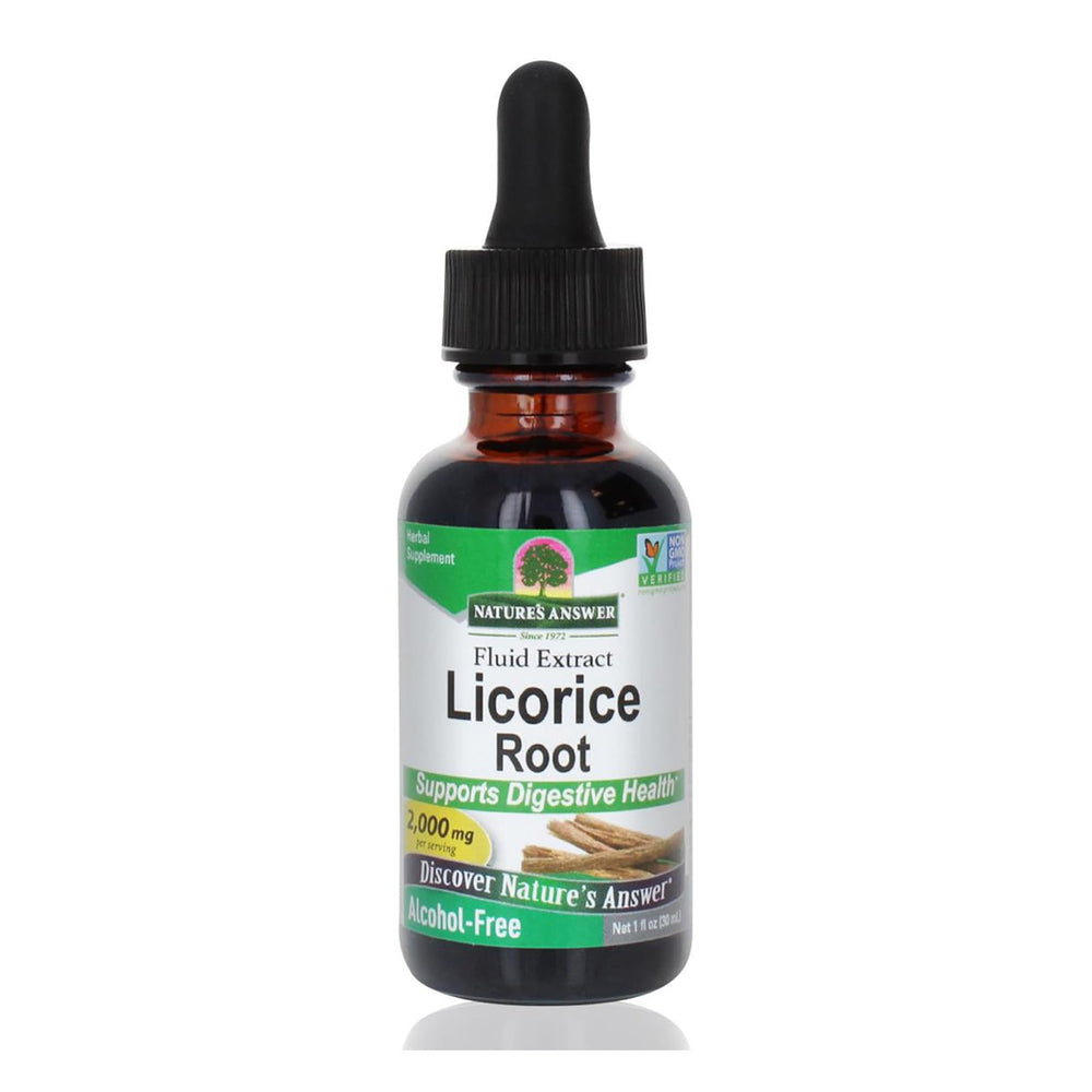 Nature's Answer Licorice Root bottle highlighting herbal digestive support