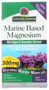 Nature's Answer marine-based magnesium bottle front, plant-based mineral supplement for daily wellness.