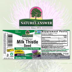 Nature’s Answer Milk Thistle pour showing quick-absorbing extract for daily use