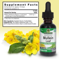 Nature's Answer Mullein Leaf Extract label emphasizes USA-made, non-GMO quality.