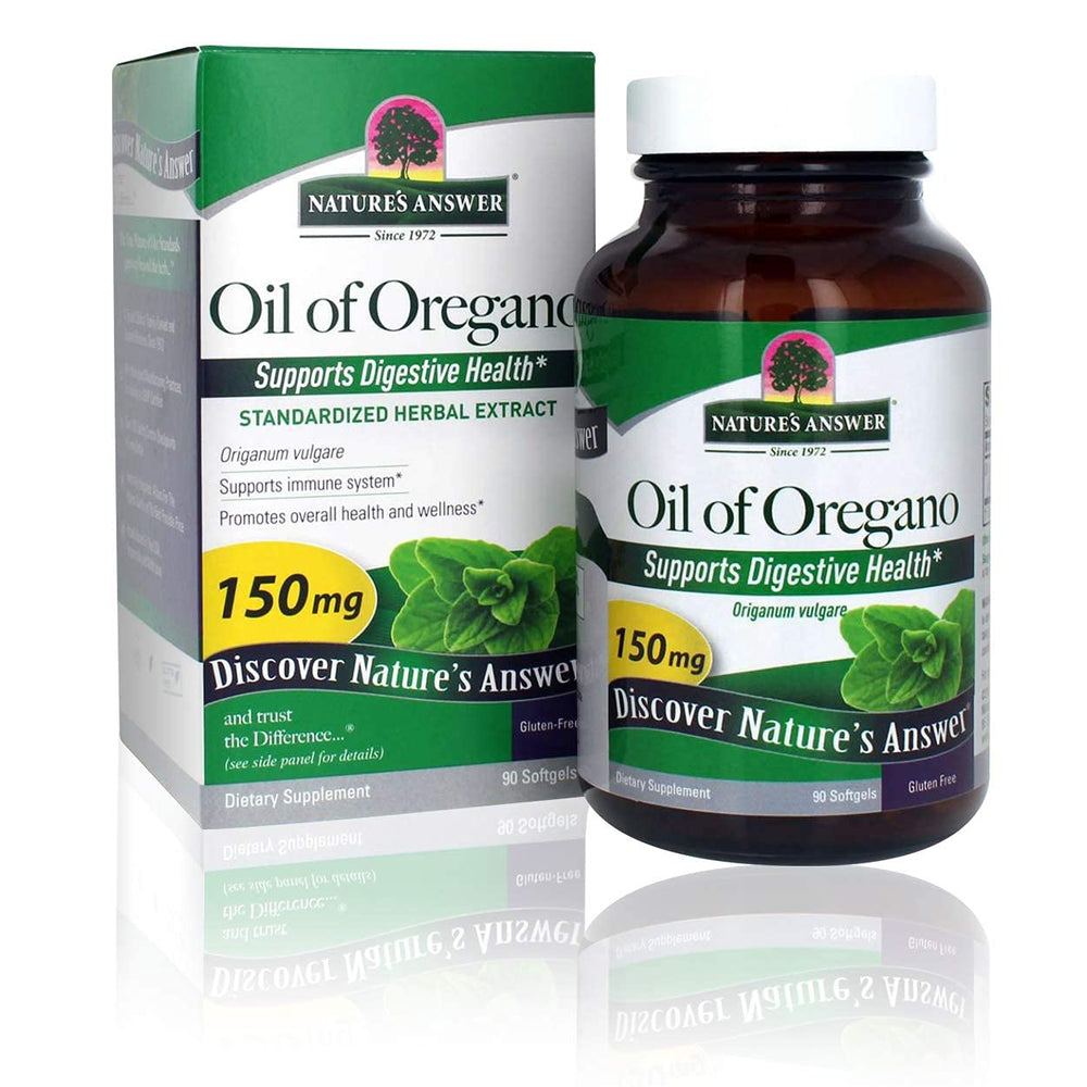 Nature's Answer Oil of Oregano softgels bottle shows the 90-count container for daily support.