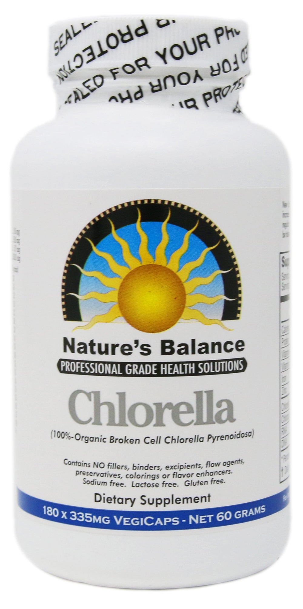 Nature's Balance chlorella bottle front view for daily greens support.