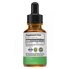 Nature's Beneficials bottle label close-up shows organic, non-GMO formulation.