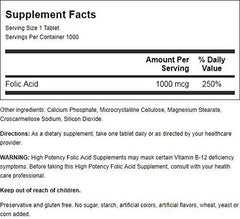 Nature's Blend Folic Acid 1000 mcg bottle closeup for daily supplement routine.