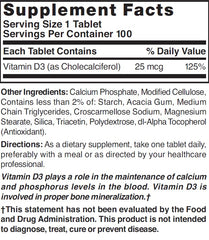 Nature's Blend NAT B VIT D3 TB 1000IU 100 label details aid informed daily use.