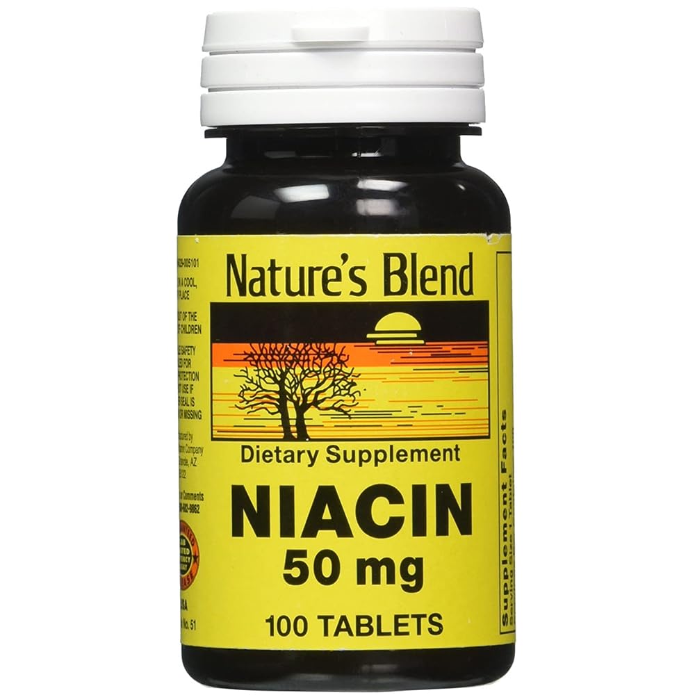 Nature's Blend Niacin 50mg bottle for daily heart-support and energy management.