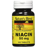 Nature's Blend Niacin 50mg bottle for daily heart-support and energy management.