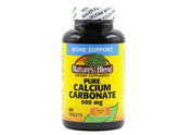 Nature's Blend calcium carbonate bottle showing 600 mg tablet for daily use.