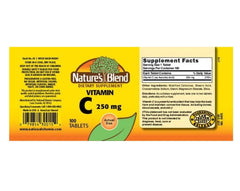 Close-up of Nature's Blend Vitamin C label for easy daily dosing.