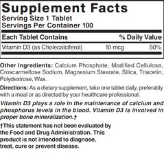 Nature's Blend Vitamin D 400 IU label with dosage guidance for daily intake