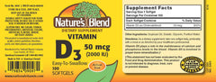 Close-up of Nature's Blend Vitamin D3 bottle label showing 2000 IU.