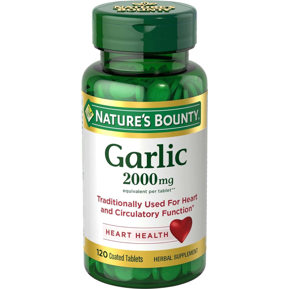 Nature's Bounty ajo 2000 mg, tabletas, uso diario para mantener niveles de colesterol.