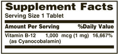Nature's Bounty B-12 1000 mcg tablets packaging label shows 100 count