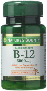 Nature's Bounty B-12 quick-dissolve tablets hero image showing fast dissolving action