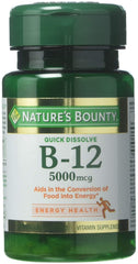 Nature's Bounty B-12 quick-dissolve tablets hero image showing fast dissolving action