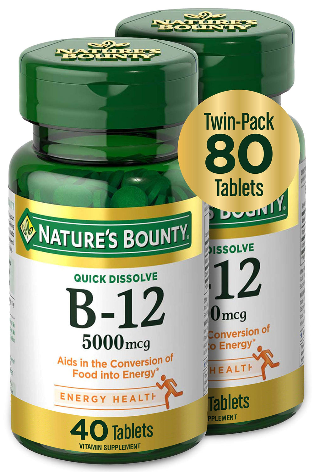 Nature's Bounty B12 quick dissolve tablet under tongue for fast absorption.