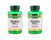 Nature's Bounty Biotin 5000 mcg bottle front view supports energy metabolism.