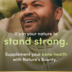Nature's Bounty calcium-d3 packaging layout showing bottle and tablets for daily calcium intake