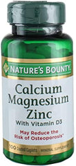 Nature's Bounty calcium magnesium zinc caplets bottle front for daily bone health support