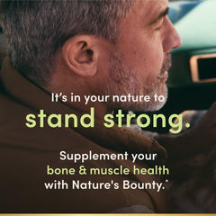 Front label of Nature's Bounty calcium magnesium zinc caplets emphasizing gluten-free formula