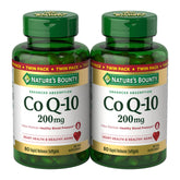Nature’s Bounty CoQ10 bottle closeup showing 200 mg formula for heart health support.